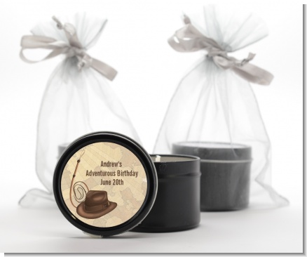 Adventure - Birthday Party Black Candle Tin Favors