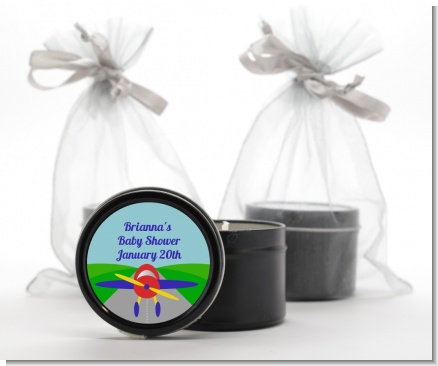 Airplane - Baby Shower Black Candle Tin Favors