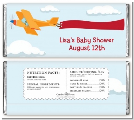 Airplane in the Clouds - Personalized Baby Shower Candy Bar Wrappers