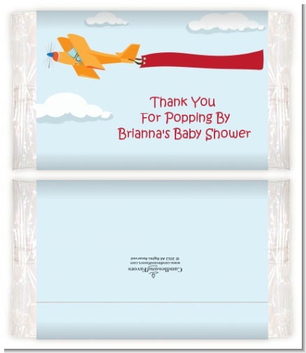 Airplane in the Clouds - Personalized Popcorn Wrapper Baby Shower Favors