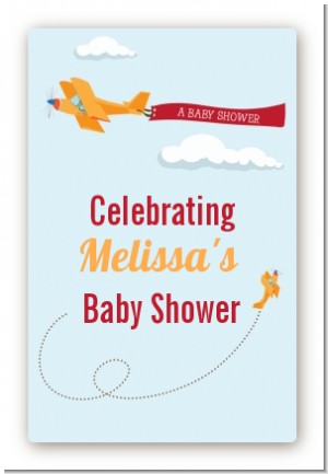 Airplane in the Clouds - Custom Large Rectangle Baby Shower Sticker/Labels