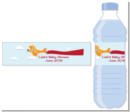Airplane in the Clouds - Personalized Baby Shower Water Bottle Labels