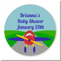 Airplane - Round Personalized Baby Shower Sticker Labels