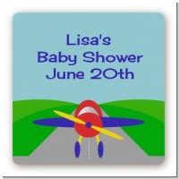 Airplane - Square Personalized Baby Shower Sticker Labels