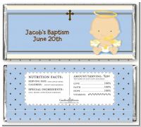 Angel Baby Boy Caucasian - Personalized Baptism / Christening Candy Bar Wrappers