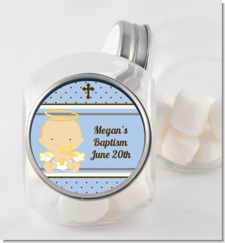 Angel Baby Boy Caucasian - Personalized Baptism / Christening Candy Jar