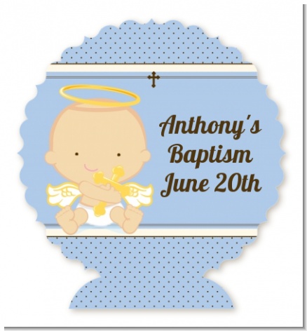 Angel Baby Boy Caucasian - Personalized Baptism / Christening Centerpiece Stand
