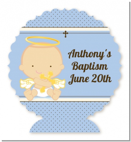 Angel Baby Boy Caucasian - Personalized Baptism / Christening Centerpiece Stand