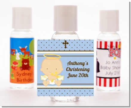 Angel Baby Boy Caucasian - Personalized Baptism / Christening Hand Sanitizers Favors