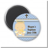 Angel Baby Boy Caucasian - Personalized Baptism / Christening Magnet Favors