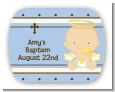 Angel Baby Boy Caucasian - Personalized Baptism / Christening Rounded Corner Stickers thumbnail