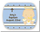 Angel Baby Boy Caucasian - Personalized Baptism / Christening Rounded Corner Stickers