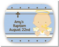 Angel Baby Boy Caucasian - Personalized Baptism / Christening Rounded Corner Stickers