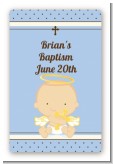 Angel Baby Boy Caucasian - Custom Large Rectangle Baptism / Christening Sticker/Labels