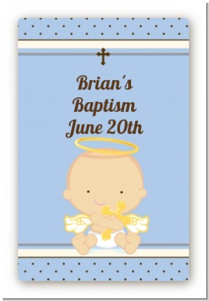 Angel Baby Boy Caucasian - Custom Large Rectangle Baptism / Christening Sticker/Labels