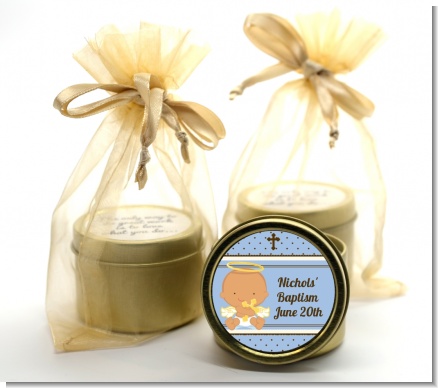 Angel Baby Boy Hispanic - Baptism / Christening Gold Tin Candle Favors