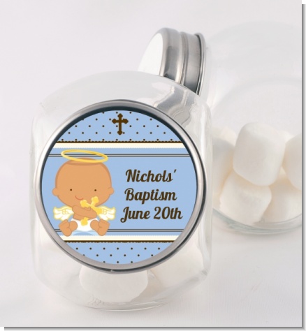 Angel Baby Boy Hispanic - Personalized Baptism / Christening Candy Jar