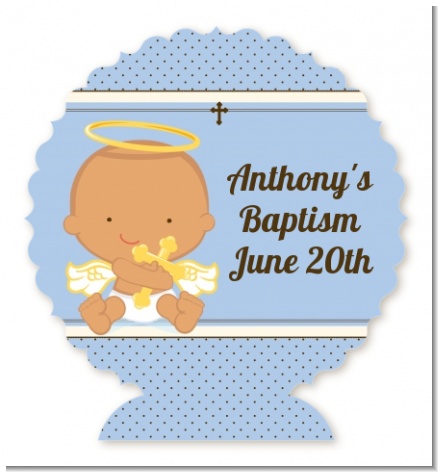 Angel Baby Boy Hispanic - Personalized Baptism / Christening Centerpiece Stand