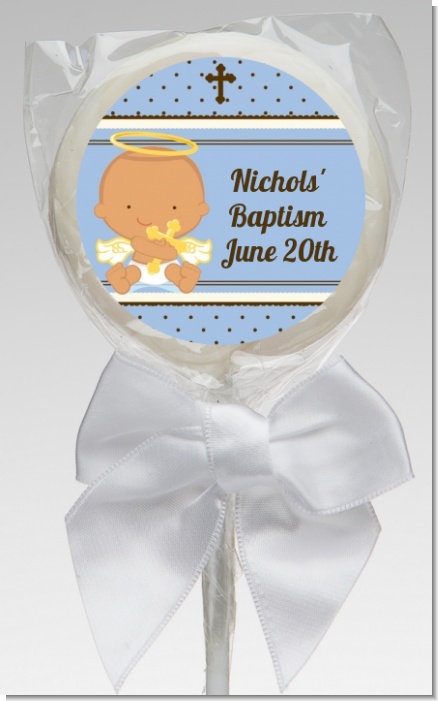 Angel Baby Boy Hispanic - Personalized Baptism / Christening Lollipop Favors