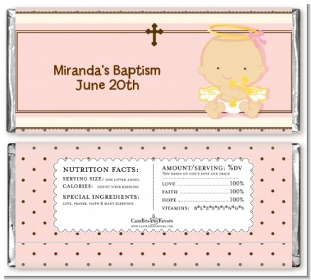 Angel Baby Girl Caucasian - Personalized Baptism / Christening Candy Bar Wrappers
