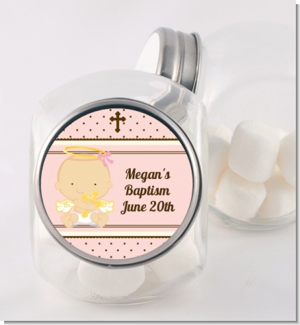 Angel Baby Girl Caucasian - Personalized Baptism / Christening Candy Jar