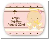 Angel Baby Girl Caucasian - Personalized Baptism / Christening Rounded Corner Stickers