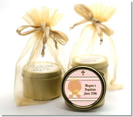 Angel Baby Girl Hispanic - Baptism / Christening Gold Tin Candle Favors