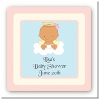 Angel in the Cloud Girl Hispanic - Square Personalized Baby Shower Sticker Labels