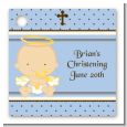 Angel Baby Boy Caucasian - Personalized Baptism / Christening Card Stock Favor Tags thumbnail