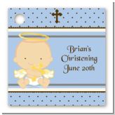 Angel Baby Boy Caucasian - Personalized Baptism / Christening Card Stock Favor Tags