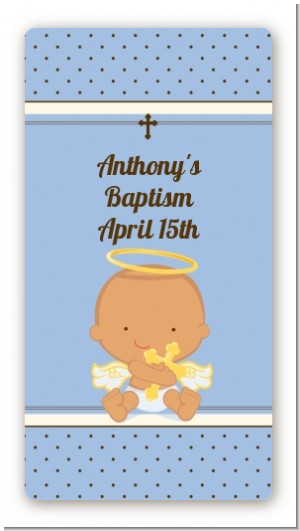 Angel Baby Boy Hispanic - Custom Rectangle Baptism / Christening Sticker/Labels
