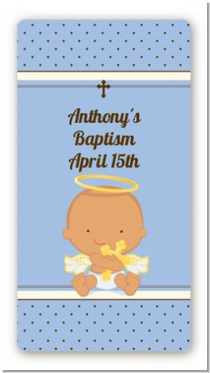 Angel Baby Boy Hispanic - Custom Rectangle Baptism / Christening Sticker/Labels