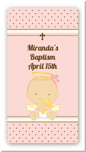 Angel Baby Girl Caucasian - Custom Rectangle Baptism / Christening Sticker/Labels