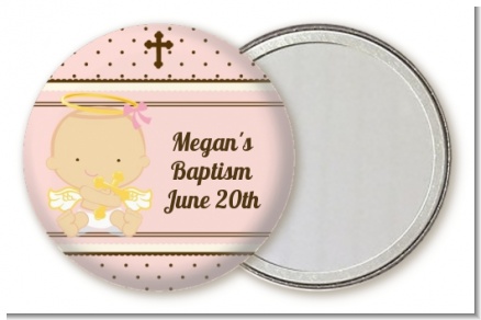 Angel Baby Girl Caucasian - Personalized Baptism / Christening Pocket Mirror Favors