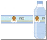 Angel in the Cloud Boy African American - Personalized Baby Shower Water Bottle Labels