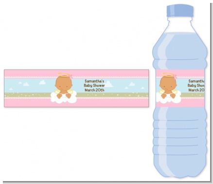 Angel in the Cloud Girl Hispanic - Personalized Baby Shower Water Bottle Labels