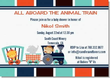 Animal Train - Baby Shower Invitations