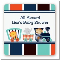 Animal Train - Square Personalized Baby Shower Sticker Labels