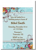 Aqua & Brown Floral - Birthday Party Petite Invitations