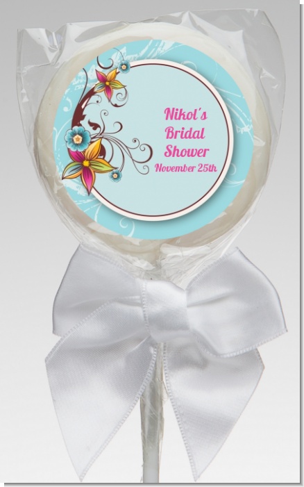 Aqua & Brown Floral - Personalized Birthday Party Lollipop Favors