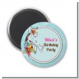 Aqua & Brown Floral - Personalized Birthday Party Magnet Favors thumbnail