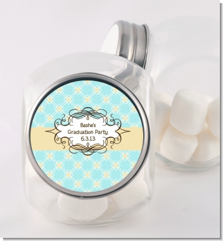 Aqua & Yellow - Personalized Graduation Party Candy Jar