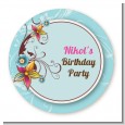 Aqua & Brown Floral - Round Personalized Birthday Party Sticker Labels thumbnail