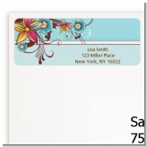 Aqua & Brown Floral - Birthday Party Return Address Labels