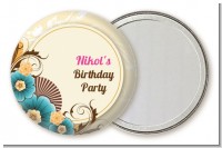 Aqua & Brown Floral - Personalized Birthday Party Pocket Mirror Favors