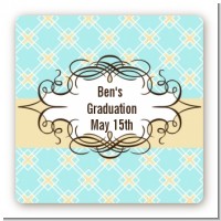 Aqua & Yellow - Square Personalized Graduation Party Sticker Labels