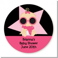 A Star Is Born!® Hollywood Black|Pink - Round Personalized Baby Shower Sticker Labels