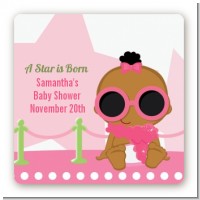 A Star Is Born Hollywood White|Pink - Square Personalized Baby Shower Sticker Labels