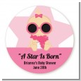 A Star Is Born Hollywood White|Pink - Round Personalized Baby Shower Sticker Labels thumbnail