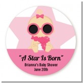 A Star Is Born Hollywood White|Pink - Round Personalized Baby Shower Sticker Labels